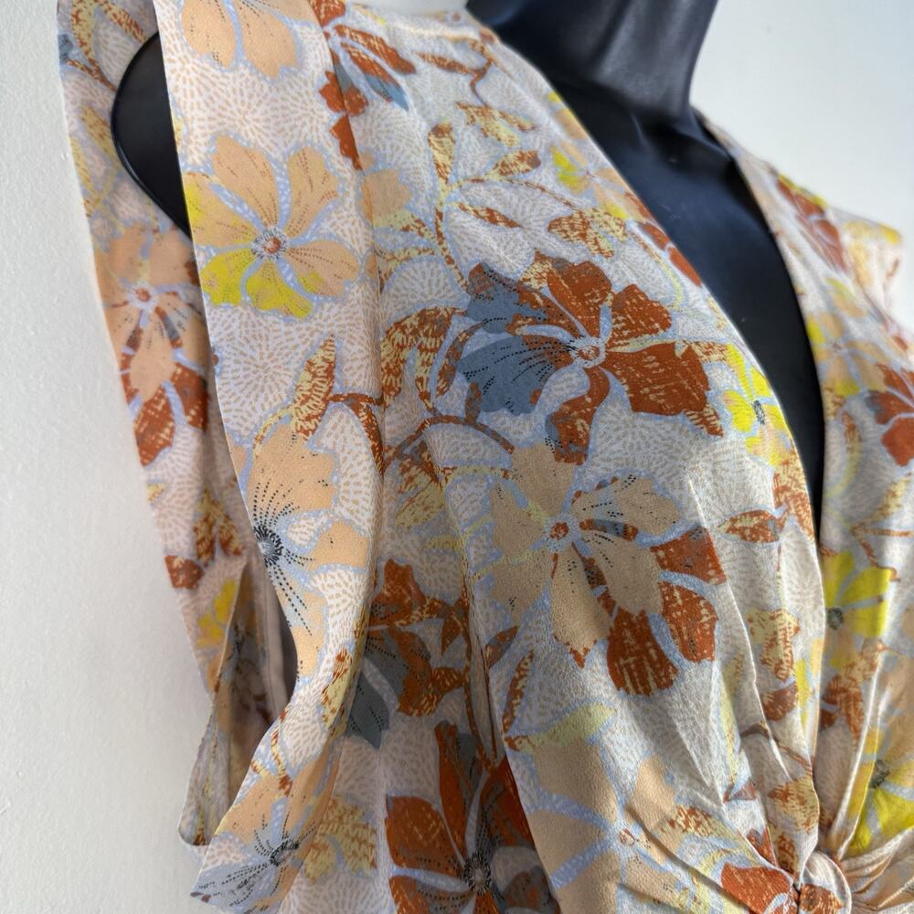 Joie Maeve B Silk Maxi Dress Apricot‎ Buff Orange Size 14 Nipped Waist Cutouts - Picture 6 of 12